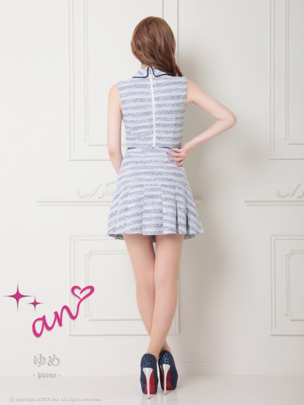 画像12: XSサイズあり【an /アン】襟付き/ ボーダー/ ツイード/ ノースリーブ/ プリーツ/ Aライン/ セットアップ/ ミニドレス/ キャバドレス[OF05]