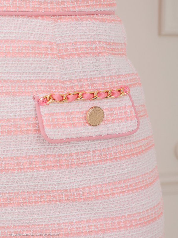 画像8: XSサイズあり【an /アン】 ボーダー/ ツイード/ ショルダーリボン/ ノースリーブ/ フロントジップ/ ポケット/ タイト/ ミニドレス/ キャバドレス[OF05]