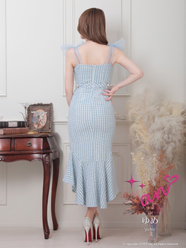 画像4: 【an /アン】マーメイド/ チュール/ ショルダーリボン/ テールカット/ ツイード/ ミディアムドレス/ キャバドレス[OF05]