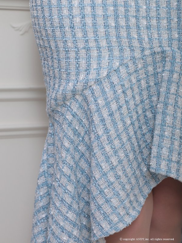 画像6: 【an /アン】マーメイド/ チュール/ ショルダーリボン/ テールカット/ ツイード/ ミディアムドレス/ キャバドレス[OF05]