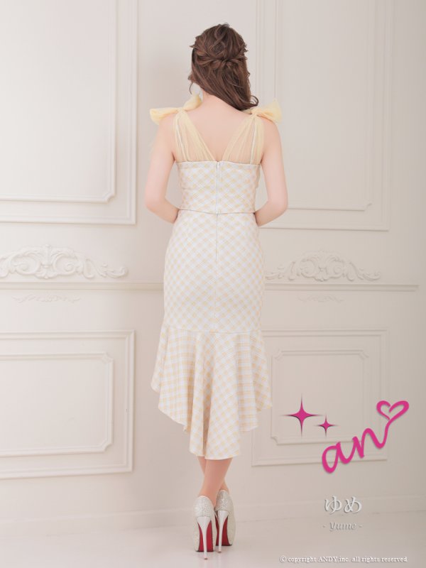 画像11: sugarオリジナルカラー・XSサイズあり【an/アン】ショルダーリボン/ ギンガムチェック/ テールカット/ セットアップ/ ミディアムドレス/ キャバドレス[OF05]
