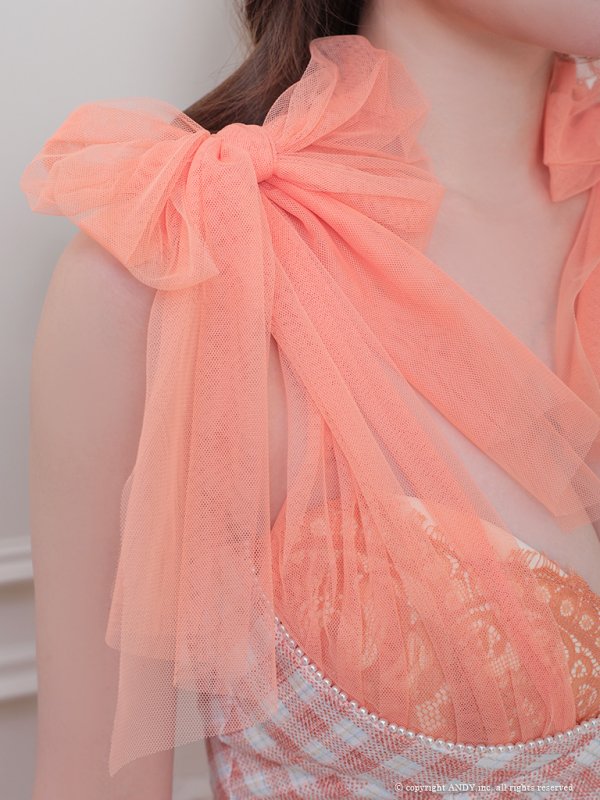 画像6: sugarオリジナルカラー・XSサイズあり【an/アン】ショルダーリボン/ ギンガムチェック/ テールカット/ セットアップ/ ミディアムドレス/ キャバドレス[OF05]