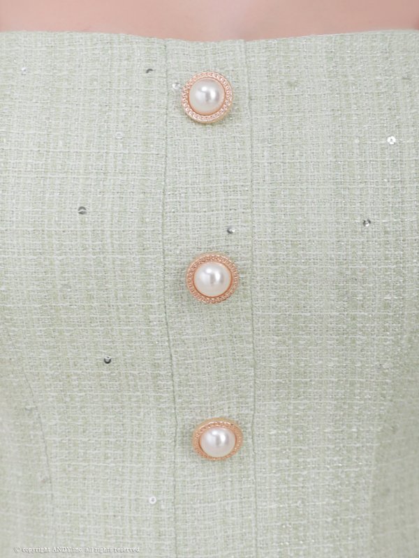 画像15: XSサイズあり【an /アン】パールボタン/ スパンコール/ ツイード/ リボンショルダー/ プリーツ/ フレア/ ミニドレス/ キャバドレス[OF05]