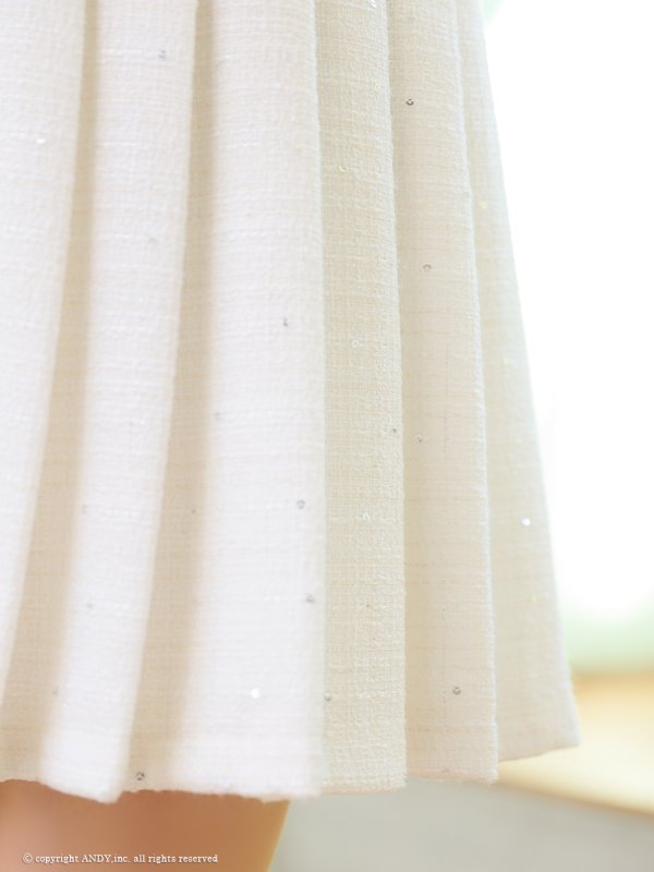 画像8: XSサイズあり【an /アン】パールボタン/ スパンコール/ ツイード/ リボンショルダー/ プリーツ/ フレア/ ミニドレス/ キャバドレス[OF05]