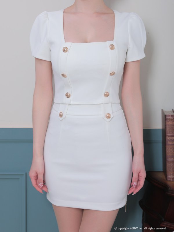 画像9: XSサイズあり【an /アン】 セットアップ/ ワンカラー/ 半袖/ 袖あり/ ボタン/ スクエアネック/ タイト/ ミニドレス/ キャバドレス[OF05]