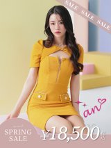 【決算SALE開催中！! 】XSサイズあり【an /アン】 ワンカラー/ ツイード/ フロントジップ/ チェーンデザイン/ 袖あり/ 半袖/ タイト/ ミニドレス/ キャバドレス[OF05]