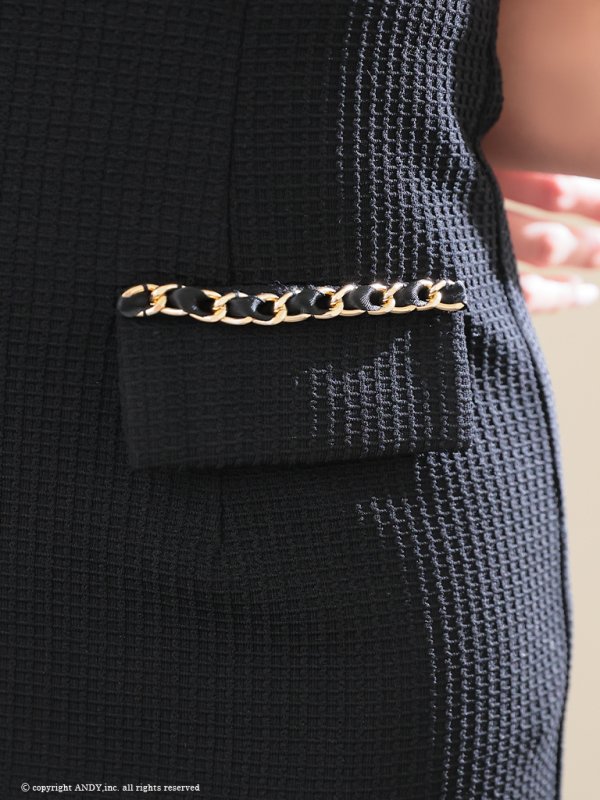 画像23: XSサイズあり【an /アン】 ワンカラー/ ツイード/ フロントジップ/ チェーンデザイン/ 袖あり/ 半袖/ タイト/ ミニドレス/ キャバドレス[OF05]