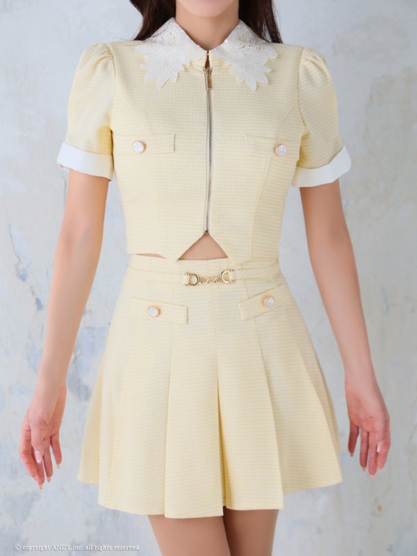 画像37: XSサイズあり【an /アン】襟付き/ フロントジップ/ 袖あり/ パフスリーブ/ プリーツ/ Aライン/ セットアップ/ ミニドレス/ キャバドレス[OF05]