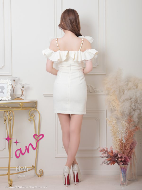 画像25: XSサイズあり【an /アン】 ワンカラー/ ツイード/ フロントジップ/ チェーン/ ショルダーリボン/ キャミ/ フリル/ タイト/ ミニドレス/ キャバドレス[OF05]