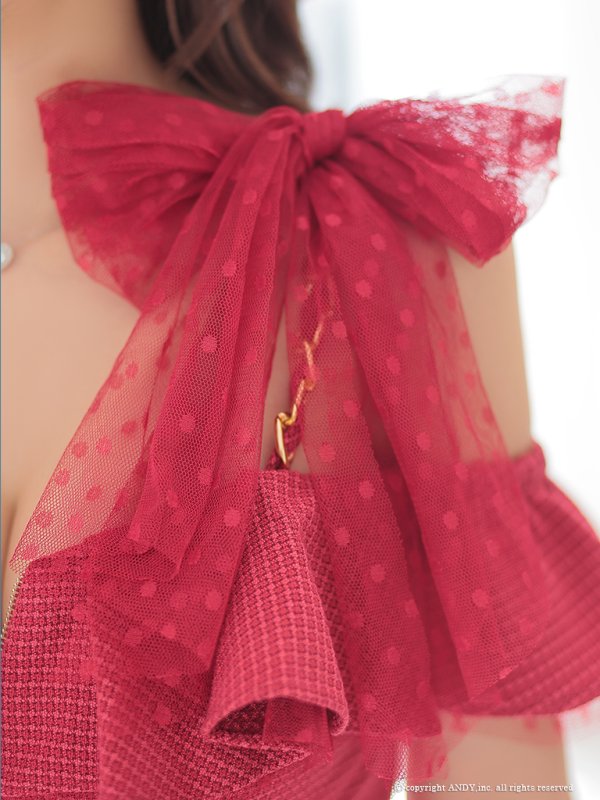 画像46: XSサイズあり【an /アン】 ワンカラー/ ツイード/ フロントジップ/ チェーン/ ショルダーリボン/ キャミ/ フリル/ タイト/ ミニドレス/ キャバドレス[OF05]