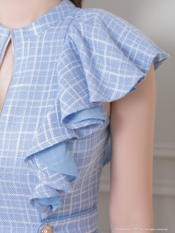 画像27: XSサイズあり【an /アン】 フリルショルダー/ アシメデザイン/ フロントジップ/ ノースリーブ/ チェック柄/ タイト/ ミニドレス/ キャバドレス[OF05]