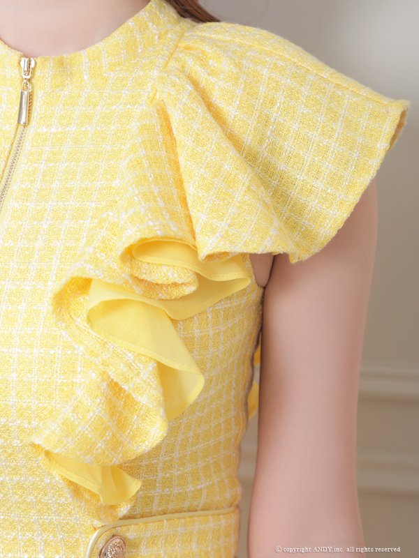 画像33: XSサイズあり【an /アン】 フリルショルダー/ アシメデザイン/ フロントジップ/ ノースリーブ/ チェック柄/ タイト/ ミニドレス/ キャバドレス[OF05]