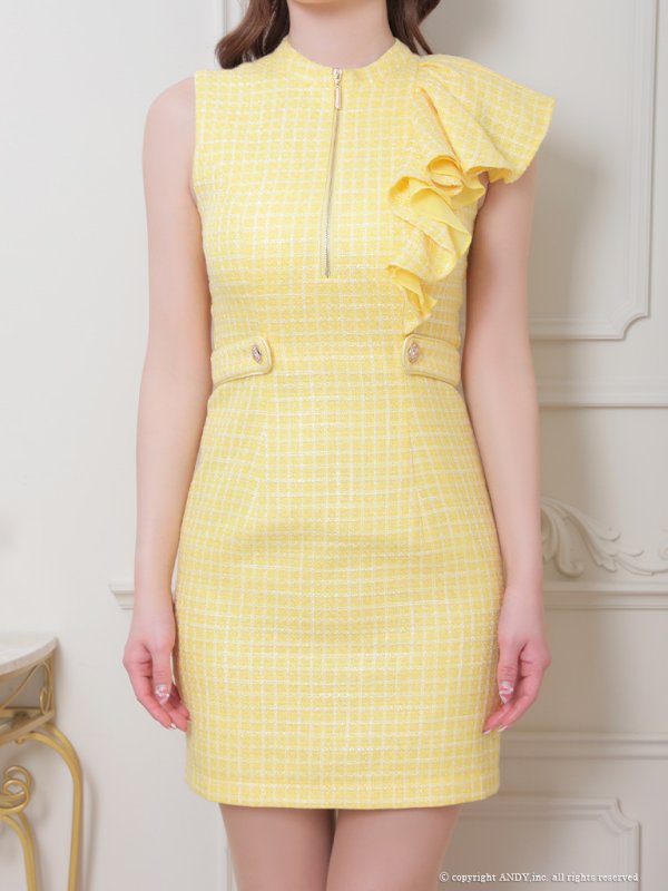 画像32: XSサイズあり【an /アン】 フリルショルダー/ アシメデザイン/ フロントジップ/ ノースリーブ/ チェック柄/ タイト/ ミニドレス/ キャバドレス[OF05]