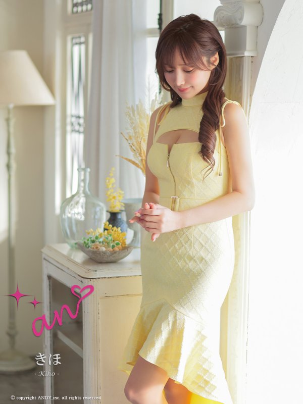 画像17: XSサイズあり【an /アン】バストカットアウト/ ハイネック/ フロントジップ/ ベルト/ ノースリーブ/ テールカット/ マーメイド/ ミディアムドレス/ キャバドレス[OF05]