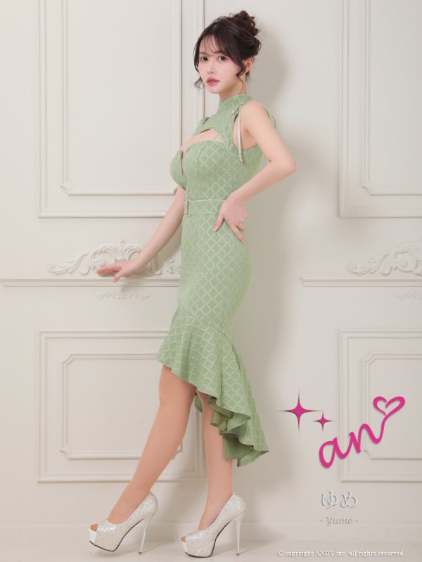 画像30: XSサイズあり【an /アン】バストカットアウト/ ハイネック/ フロントジップ/ ベルト/ ノースリーブ/ テールカット/ マーメイド/ ミディアムドレス/ キャバドレス[OF05]