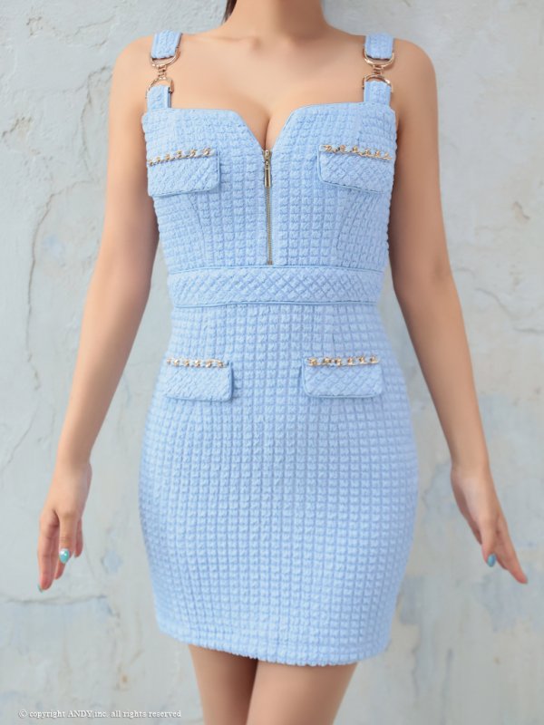 画像18: XSサイズあり【an /アン】 スーパーストレッチツイード/ バックル/ ノースリーブ/ フロントジップ/ チェーンパイピング/ タイト/ ミニドレス/ キャバドレス[OF05]
