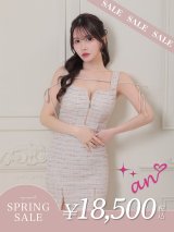 【決算SALE開催中！! 】XSサイズあり【an /アン】ツイード/ フロントジップ/ リボン/ ノースリーブ/ タイト/ ミニドレス/ キャバドレス[OF05]