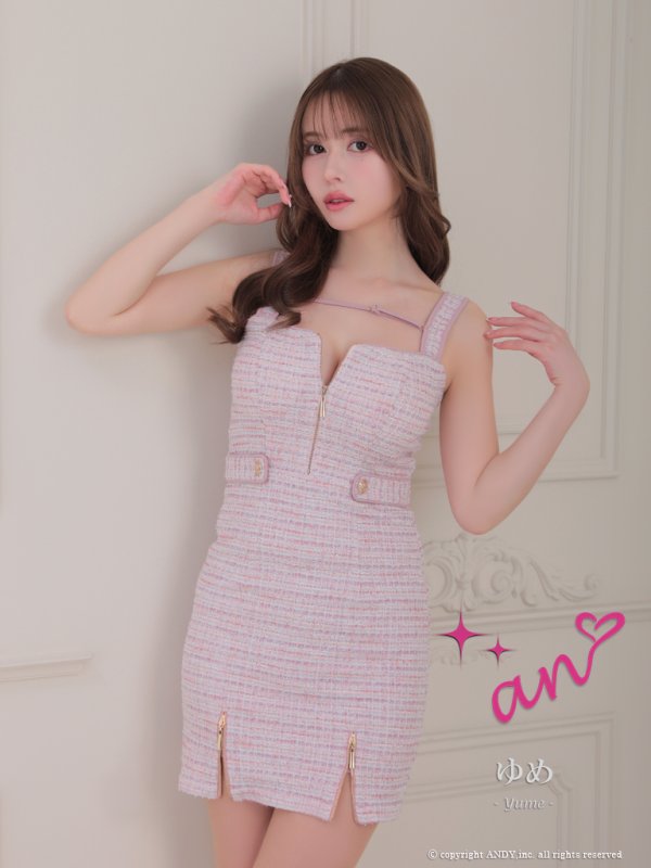 画像15: XSサイズあり【an /アン】ツイード/ フロントジップ/ リボン/ ノースリーブ/ タイト/ ミニドレス/ キャバドレス[OF05]