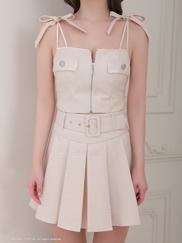 画像21: XSサイズあり【an /アン】ツイード/ ボタン/ ショルダーリボン/ キャミソール/ セットアップ/ Aライン/ 裾プリーツ/ ミニドレス/ キャバドレス[OF05]