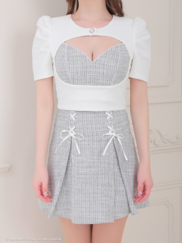 画像10: XSサイズあり【an /アン】ツイード/ 2way/ キャミソール/ 袖あり/ パフスリーブ/ プリーツ/ 編み上げ/ Aライン/ セットアップ/ ミニドレス/ キャバドレス[OF05]