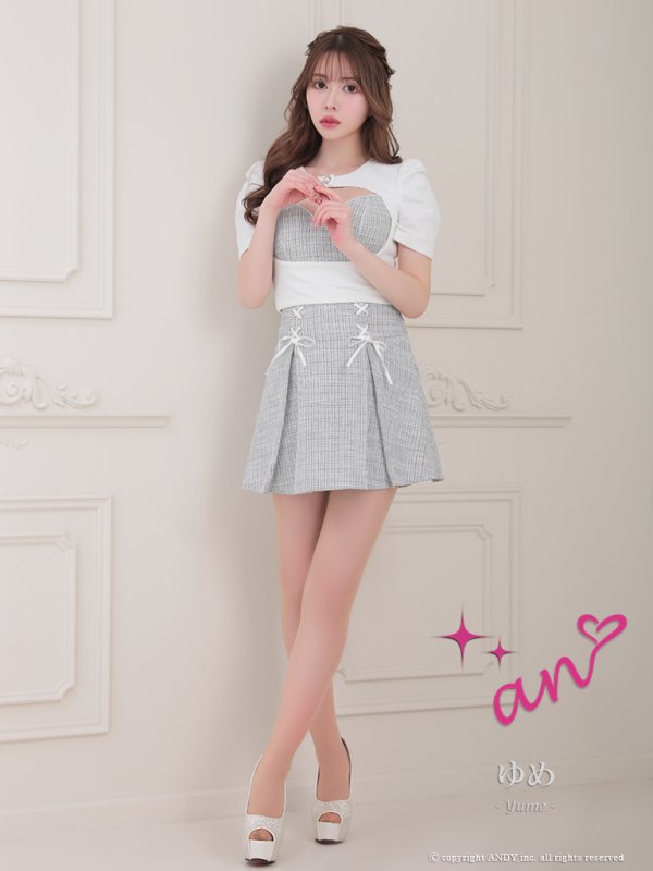 画像7: XSサイズあり【an /アン】ツイード/ 2way/ キャミソール/ 袖あり/ パフスリーブ/ プリーツ/ 編み上げ/ Aライン/ セットアップ/ ミニドレス/ キャバドレス[OF05]