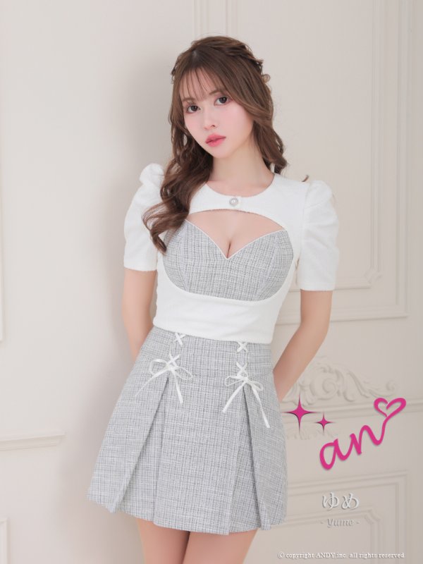 画像5: XSサイズあり【an /アン】ツイード/ 2way/ キャミソール/ 袖あり/ パフスリーブ/ プリーツ/ 編み上げ/ Aライン/ セットアップ/ ミニドレス/ キャバドレス[OF05]