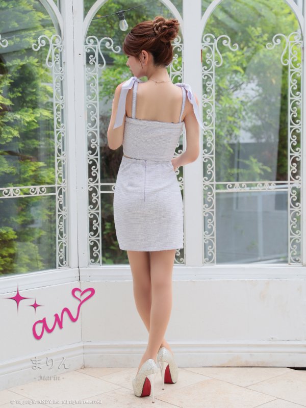 画像8: XSサイズあり【an /アン】 ショルダーリボン/ フロントジップ/ ゴールドバックル/ ボタン/ セットアップ/タイト/ ミニドレス/ キャバドレス[OF05]