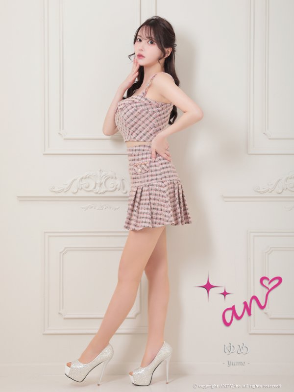 画像11: XSサイズあり【an /アン】ストレッチ/ チェック/ ツイード/ フロントジップ/ ビジューバックル/ ノースリーブ/ プリーツ/ セットアップ/ ミニドレス/ キャバドレス[OF05]