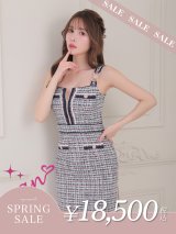 【決算SALE開催中！! 】XSサイズあり【an /アン】ツイード/ フロントジップ/ ショルダーバックル/ ノースリーブ/ タイト/ ミニドレス/ キャバドレス[OF05]