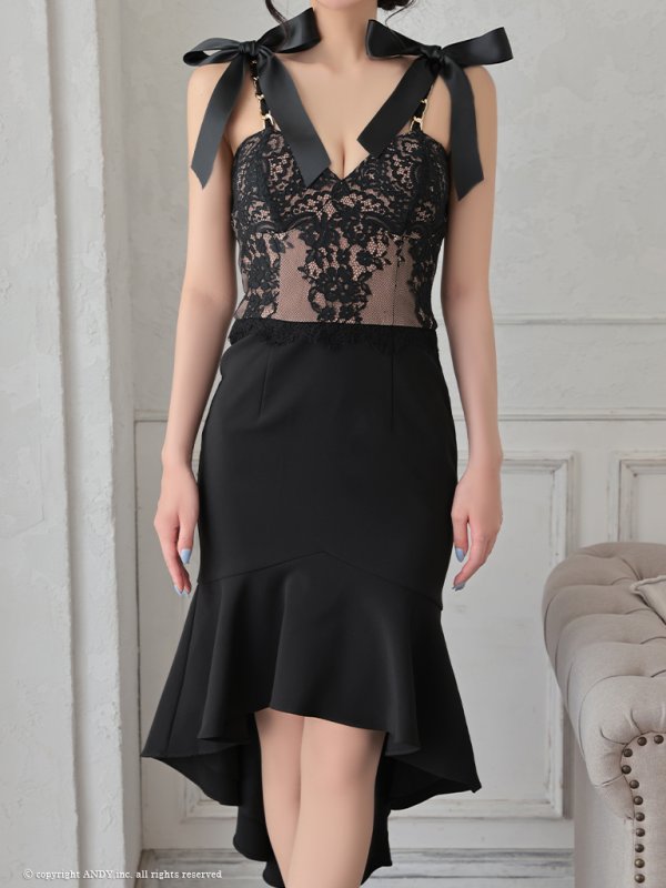 画像6: 【an /アン】リボン/ マーメイド/ テールカット/ キャミ/ レース/ チェーン/ テールカット/ ミディアムドレス/ キャバドレス[OF05]
