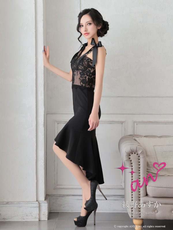 画像4: 【an /アン】リボン/ マーメイド/ テールカット/ キャミ/ レース/ チェーン/ テールカット/ ミディアムドレス/ キャバドレス[OF05]