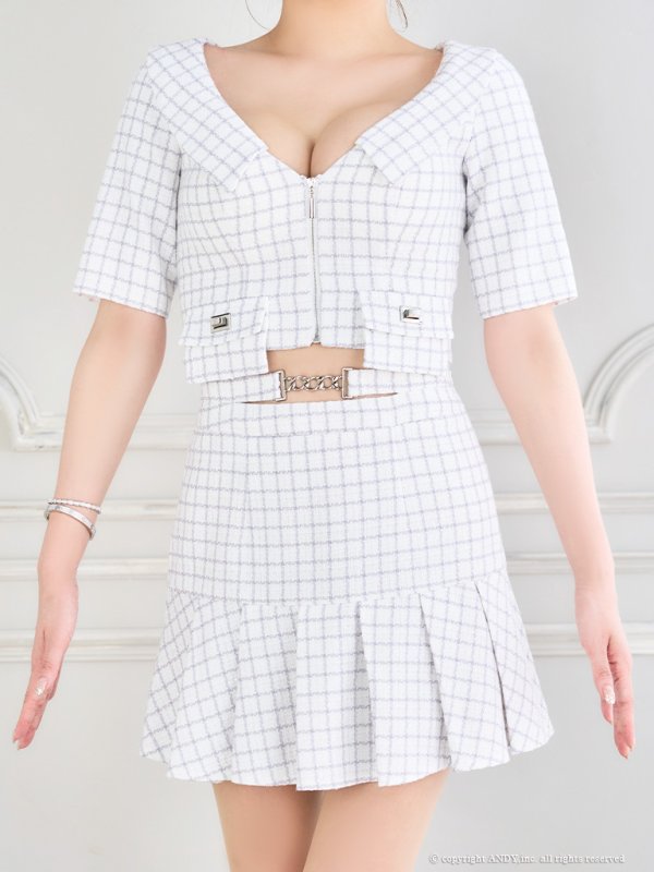 画像5: XSサイズあり【an /アン】 襟付き/ フロントジップ/ 袖付き/ 半袖/ プリーツ/フレア/ ミニドレス/ キャバドレス[OF05]