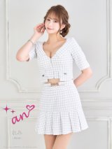 XSサイズあり【an /アン】 襟付き/ フロントジップ/ 袖付き/ 半袖/ プリーツ/フレア/ ミニドレス/ キャバドレス[OF05]
