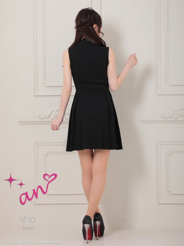 画像18: XSサイズあり【an/アン】襟付き/ パールボタン/ ジャケット風/ ノースリーブ/ プリーツ/ フレア/ ワンピース/ ミニドレス/ キャバドレス[OF05]