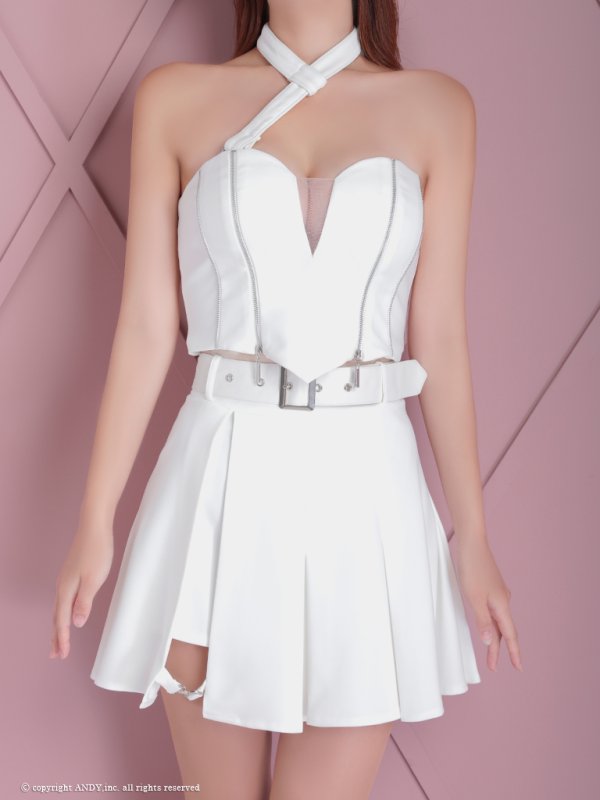 画像30: XSサイズあり【an /アン】2way/ ホルターネック/ ベア/ バストシアー/ ベルト/ ジップデザイン/ プリーツ/ フレア/ セットアップ/ ミニドレス/ キャバドレス[OF05]