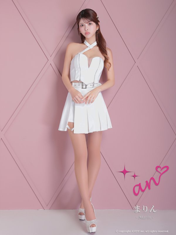 画像27: XSサイズあり【an /アン】2way/ ホルターネック/ ベア/ バストシアー/ ベルト/ ジップデザイン/ プリーツ/ フレア/ セットアップ/ ミニドレス/ キャバドレス[OF05]