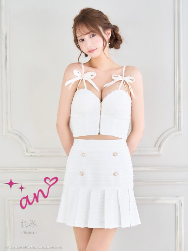 画像11: XSサイズあり【an /アン】リボン/ キャミソール/ フロントジップ/ プリーツ/ Aライン/ セットアップ/ ミニドレス/ キャバドレス[OF05]