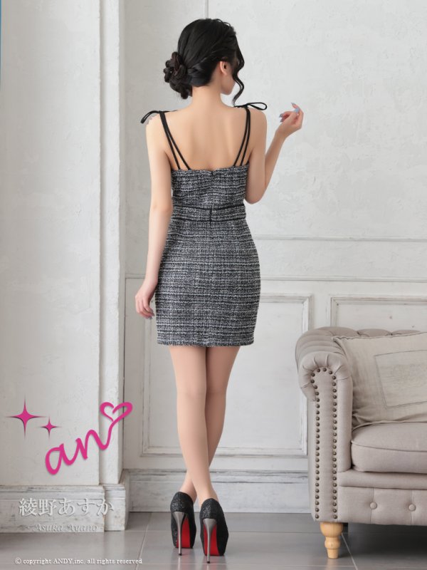 画像25: XSサイズあり【an /アン】 ストレッチ/ ツイード/ フロントジップ/ リボン/ キャミソール/ ポケットデザイン/タイト/ ミニドレス/ キャバドレス[OF05]
