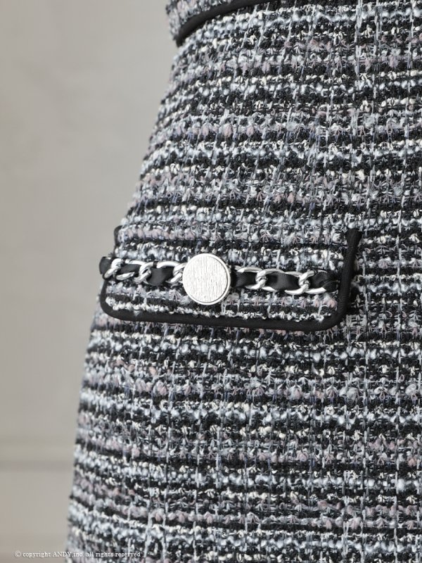 画像27: XSサイズあり【an /アン】 ストレッチ/ ツイード/ フロントジップ/ リボン/ キャミソール/ ポケットデザイン/タイト/ ミニドレス/ キャバドレス[OF05]