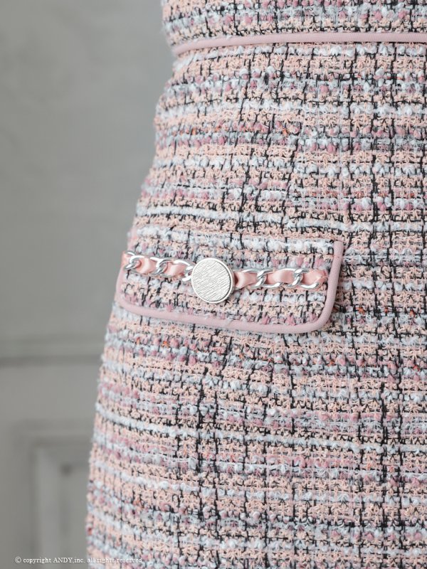 画像35: XSサイズあり【an /アン】 ストレッチ/ ツイード/ フロントジップ/ リボン/ キャミソール/ ポケットデザイン/タイト/ ミニドレス/ キャバドレス[OF05]