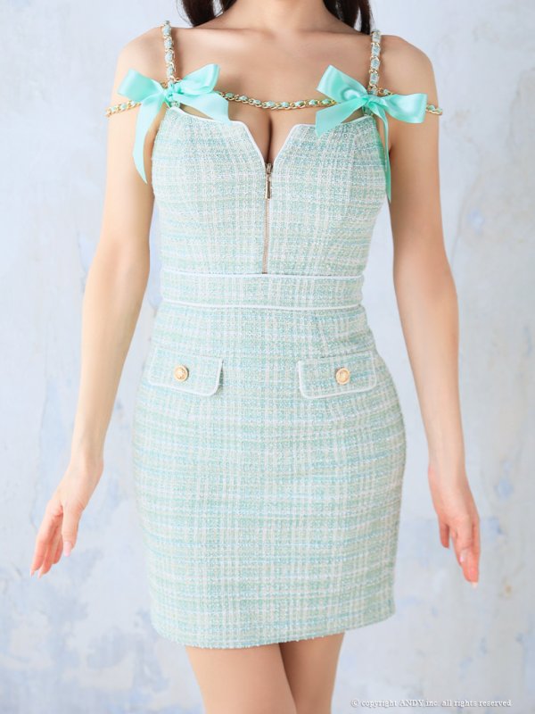 画像18: XSサイズあり【an /アン】ツイード/ リボン/ ショルダーチェーン/ キャミソール/ タイト/ ミニドレス/ キャバドレス[OF05]