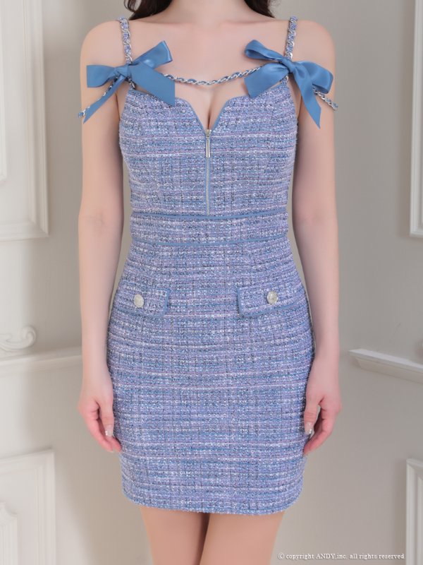 画像6: XSサイズあり【an /アン】ツイード/ リボン/ ショルダーチェーン/ キャミソール/ タイト/ ミニドレス/ キャバドレス[OF05]