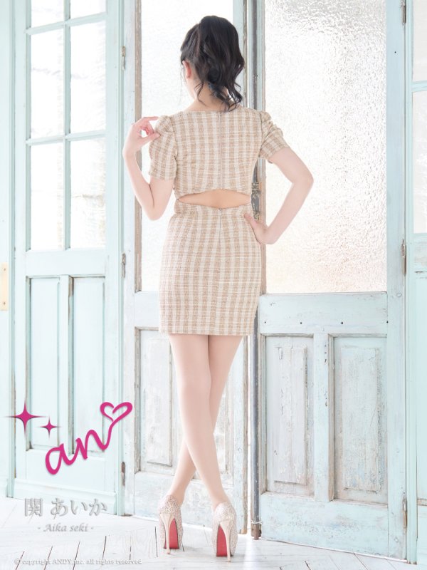 画像20: XSサイズあり【an/アン】チェーンパイピング/ フロントジッパー/ 半袖/ 袖あり/ ツイード/ スクエアネック/ デザインポケット/ タイト/ ミニドレス/ キャバドレス[OF05]