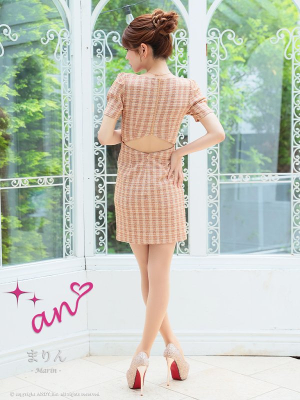 画像4: XSサイズあり【an/アン】チェーンパイピング/ フロントジッパー/ 半袖/ 袖あり/ ツイード/ スクエアネック/ デザインポケット/ タイト/ ミニドレス/ キャバドレス[OF05]