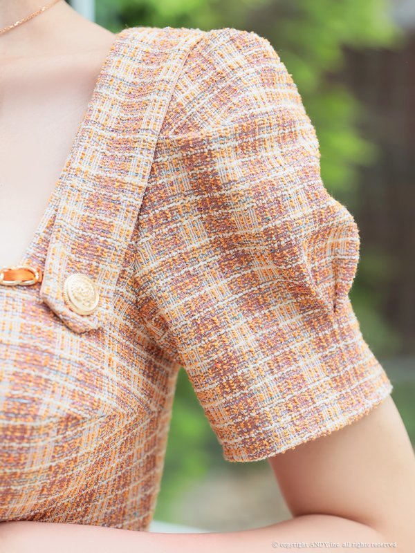 画像6: XSサイズあり【an/アン】チェーンパイピング/ フロントジッパー/ 半袖/ 袖あり/ ツイード/ スクエアネック/ デザインポケット/ タイト/ ミニドレス/ キャバドレス[OF05]