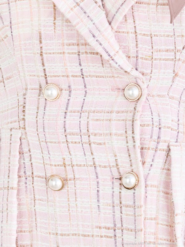 画像7: XSサイズあり【an /アン】ツイード/ パールボタン/ ショルダーリボン/ ノースリーブ/ フレア/ 裾プリーツ/ ミニドレス/ キャバドレス[OF05]