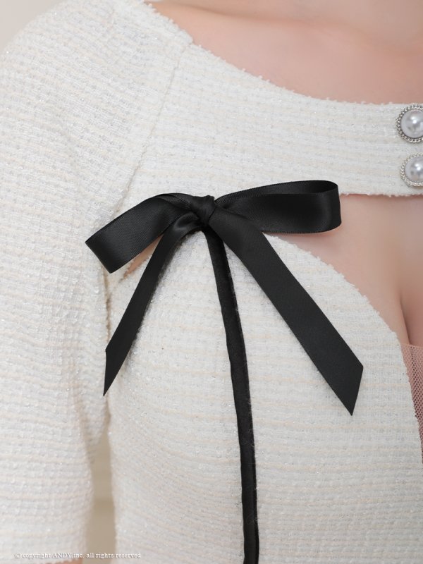 画像24: XSサイズあり【an /アン】 ストレッチ/ ツイード/ アンサンブル/ リボン/ 半袖/ 袖あり/ バストシアー/ タイト/ ミニドレス/ キャバドレス[OF05]