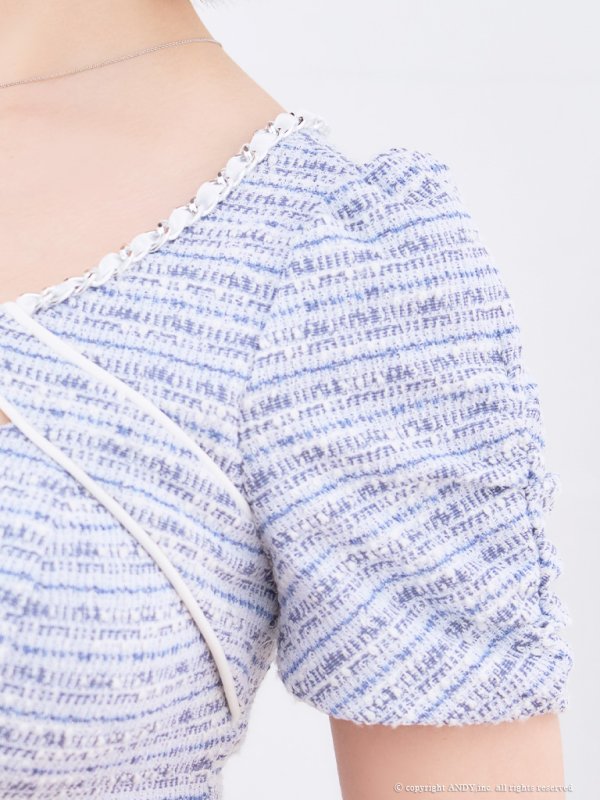 画像15: XSサイズあり【an/アン】ミックスツイード/ フロントジッパー/ バストバックル/ 半袖/ パフスリーブ/ 袖あり/ ストレッチ/ タイト/ ミニドレス/ キャバドレス[OF05]