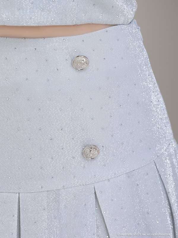 画像15: XSサイズあり【an /アン】ショルダーリボン/ ラメ/ラインストーン/ ストレッチ/ プリーツ/ フレア/ セットアップ/ ミニドレス/ キャバドレス[OF05]