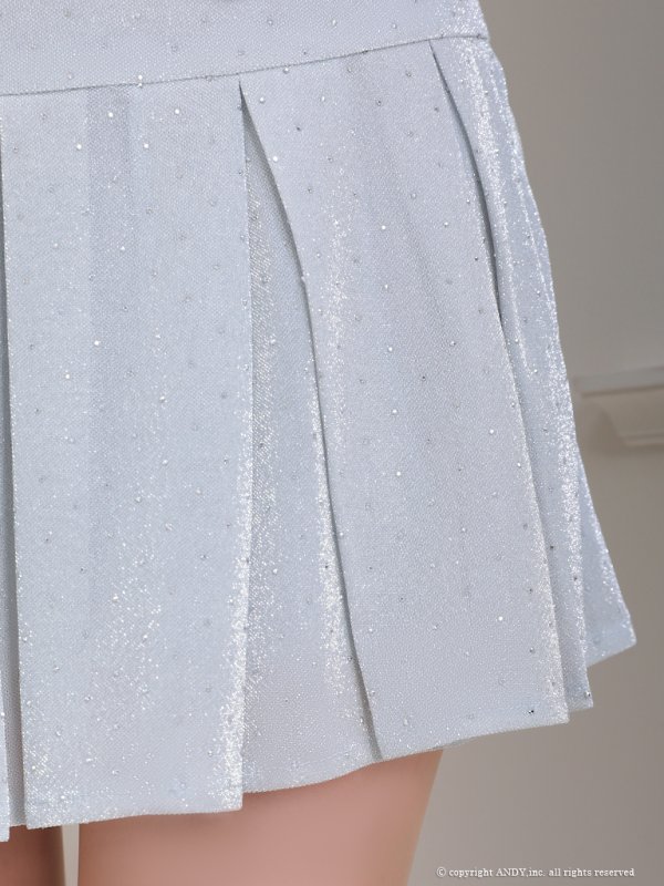 画像16: XSサイズあり【an /アン】ショルダーリボン/ ラメ/ラインストーン/ ストレッチ/ プリーツ/ フレア/ セットアップ/ ミニドレス/ キャバドレス[OF05]